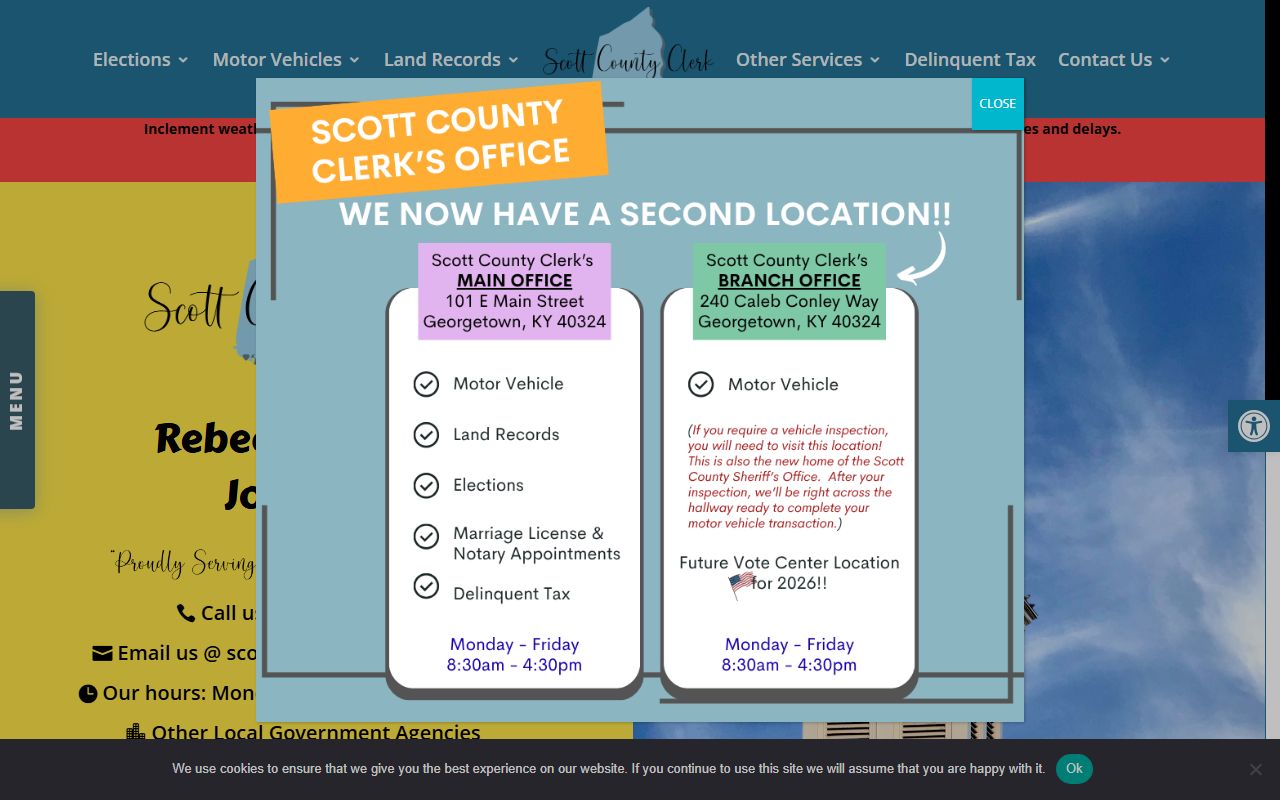 Scott County Clerk website showing Georgetown records access