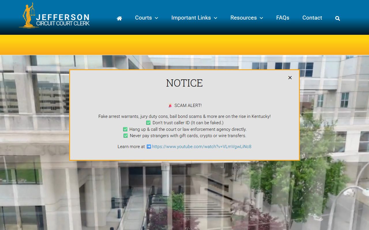 Jefferson Circuit Court Clerk office providing access to Jeffersontown Family Court Records