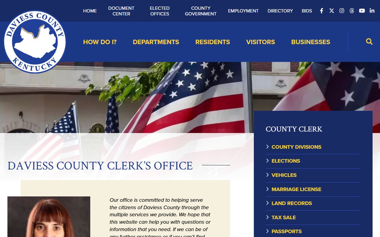 Daviess County Clerk website showing Owensboro records search tools