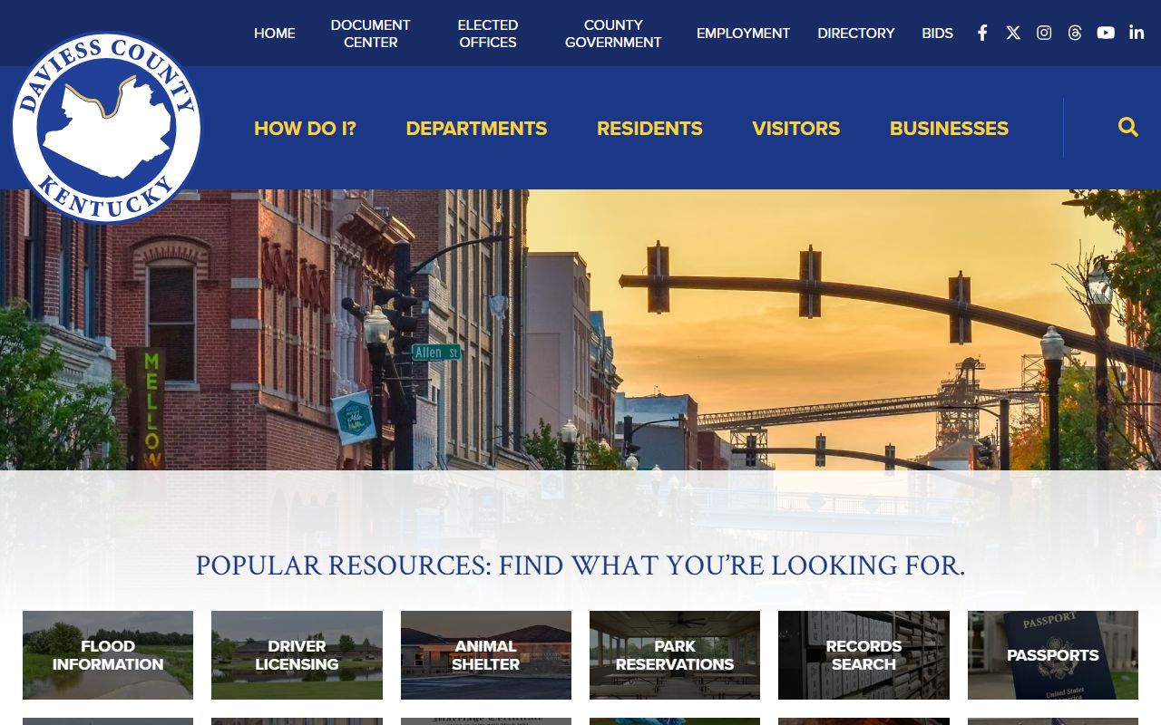 Daviess County Government website showing Owensboro Family Court Records resources