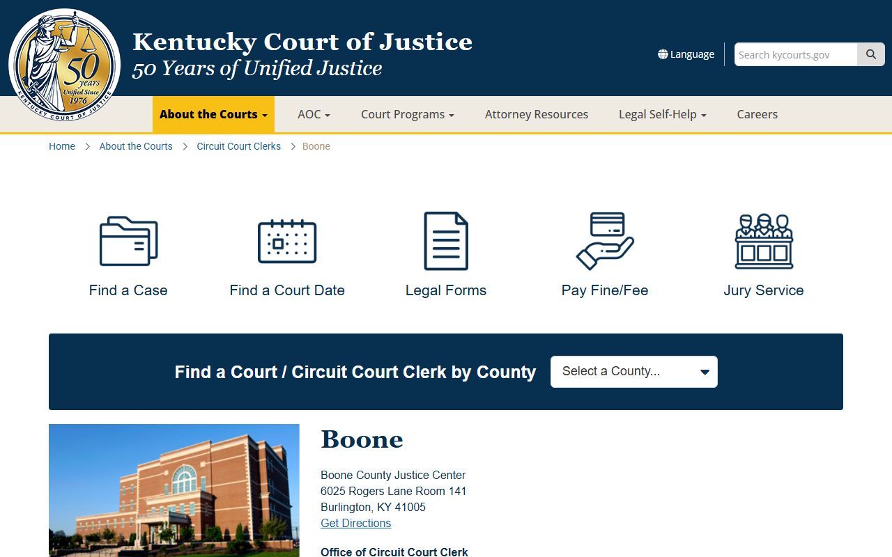 Boone County court information page for Boone County Family Court Records