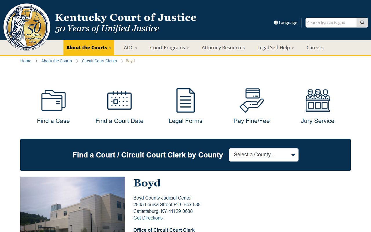 Boyd County court information page with contact details