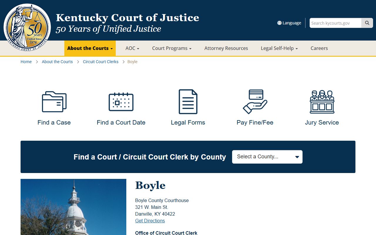 Boyle County court information page for Boyle County Family Court Records