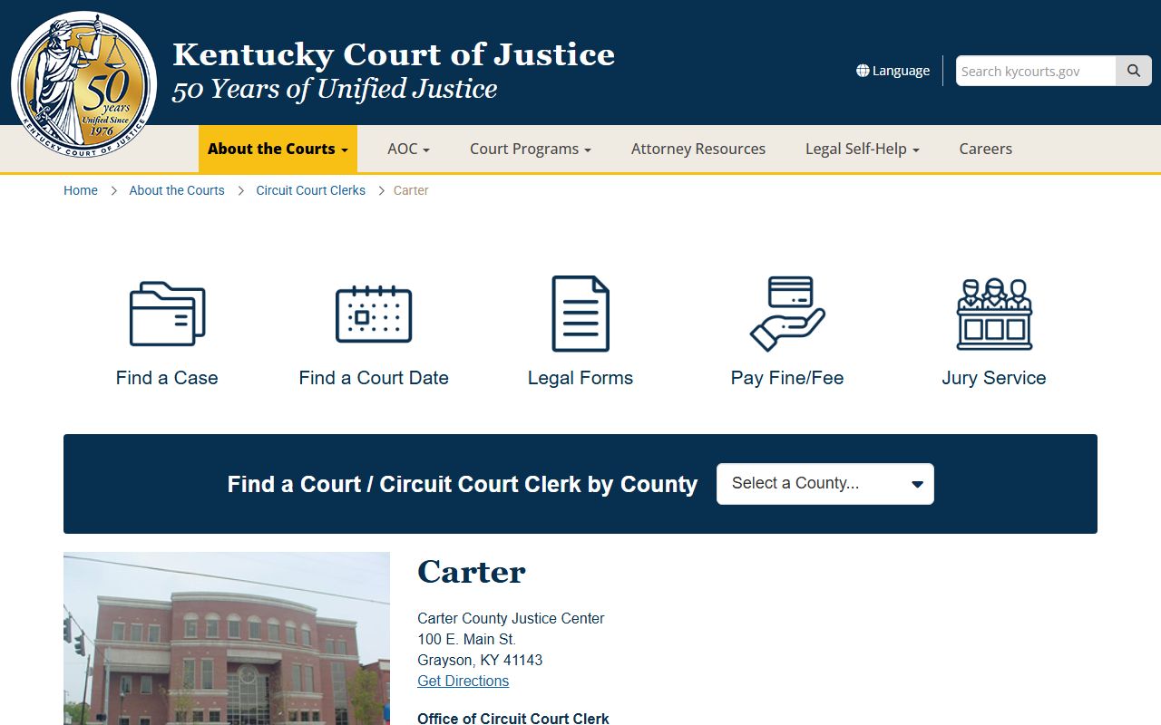 Carter County court information page showing Family Court Records access