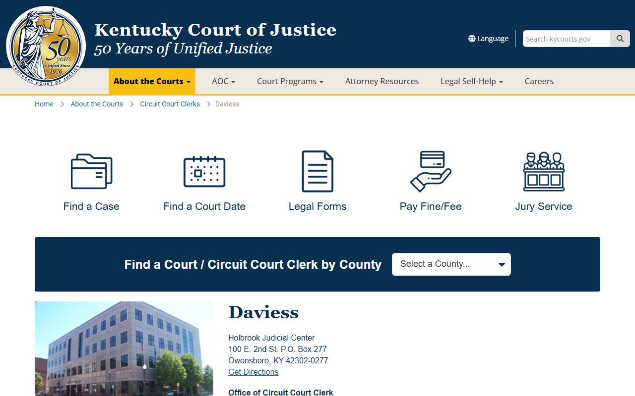 Daviess County information page showing Owensboro Family Court access