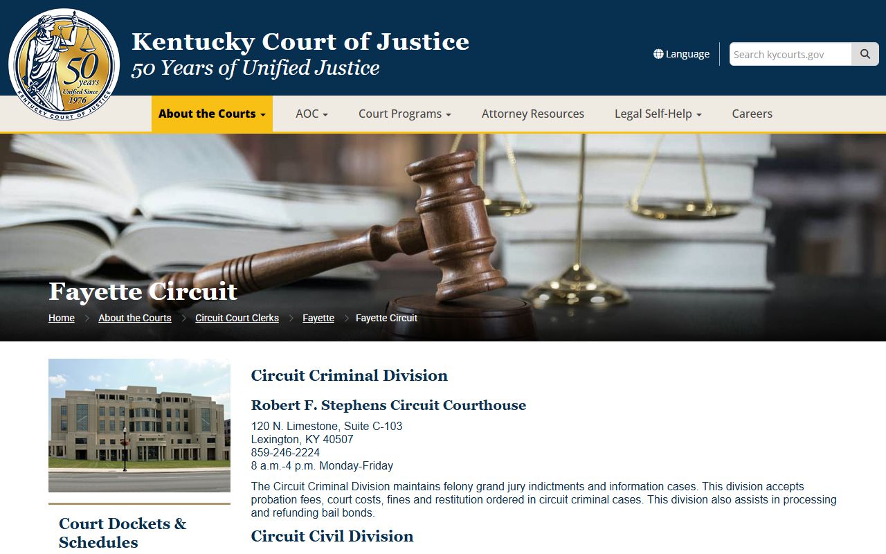 Fayette County Circuit Court information page for Lexington Family Court Records