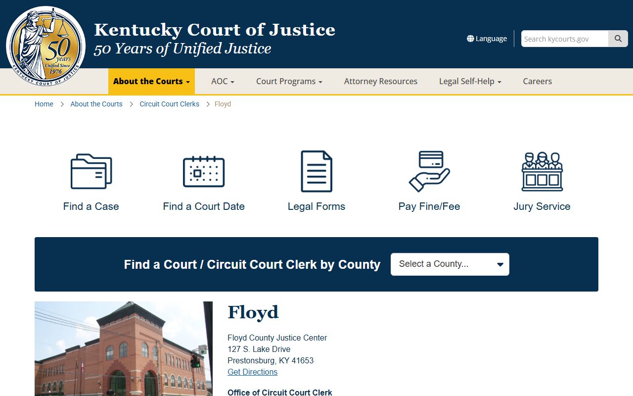 Floyd County court information page for Floyd County Family Court Records