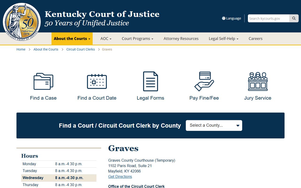 Graves County court information page for Graves County Family Court Records