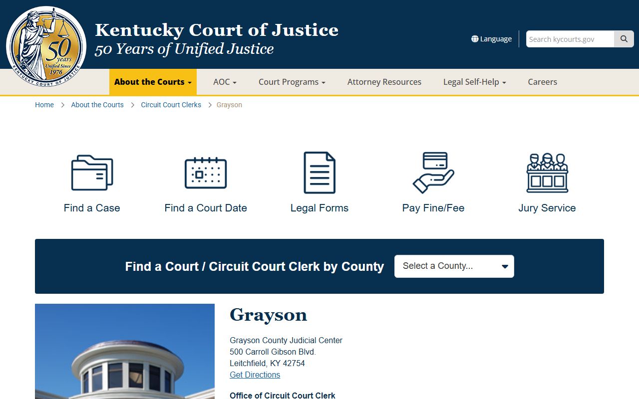 Grayson County court information page showing Family Court Records access