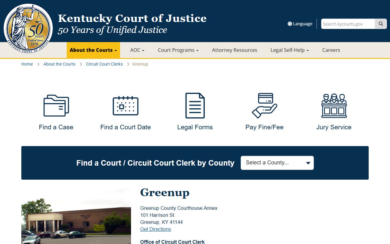 Greenup County court information page for Greenup County Family Court Records