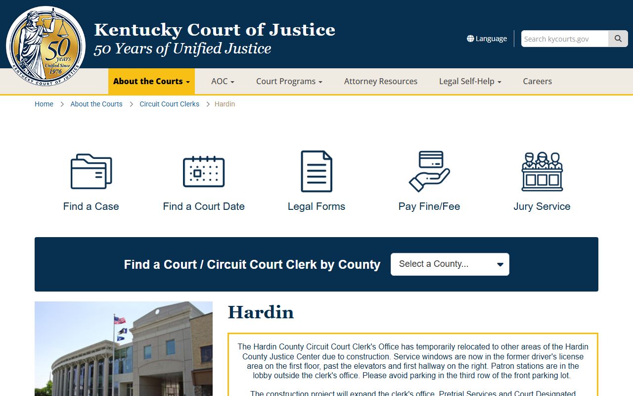 Hardin County court information page for Hardin County Family Court Records