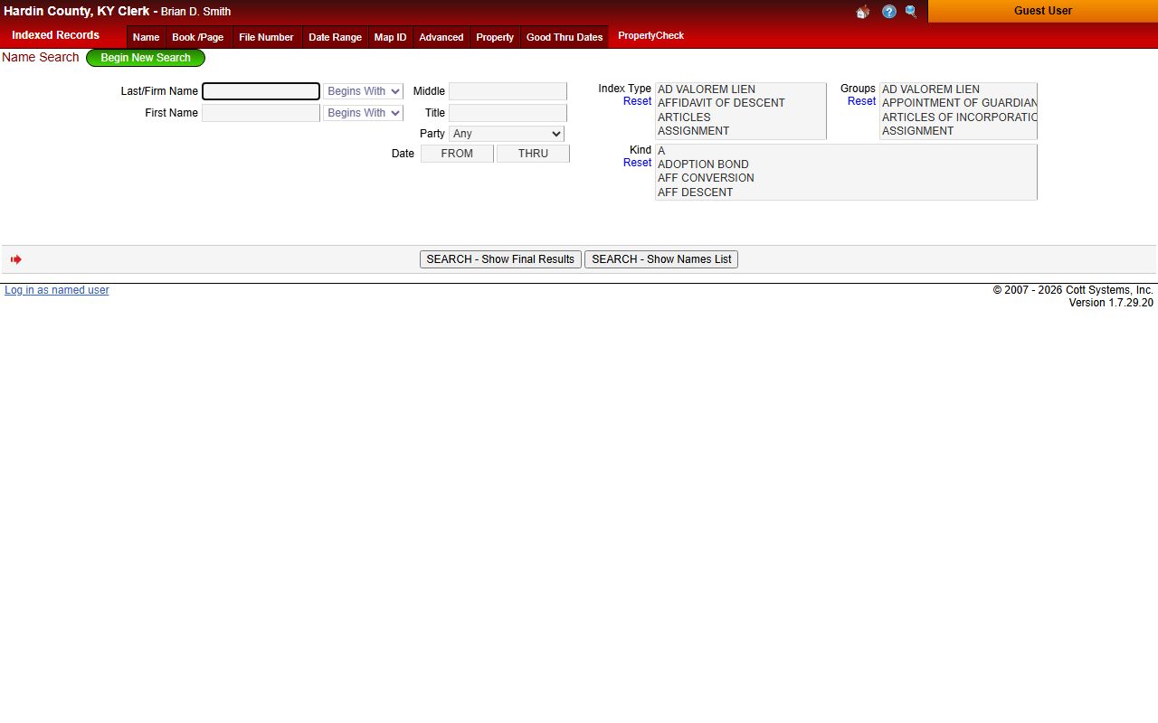 Hardin County eSearch records portal for Hardin County Family Court Records