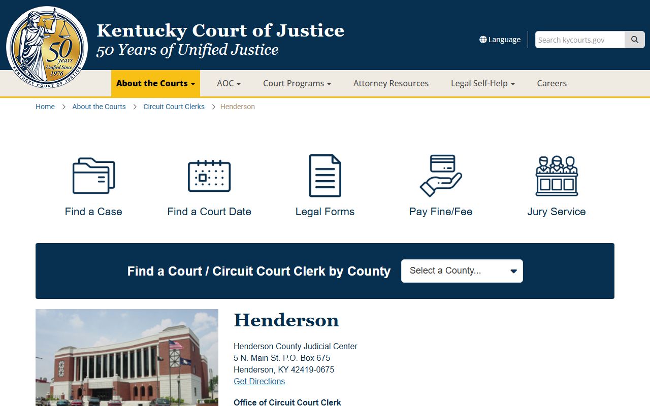 Henderson County court information page with contact details