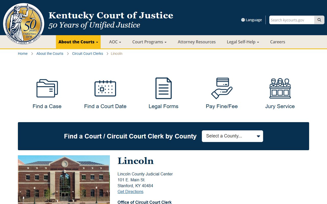Lincoln County court information page showing Family Court Records access