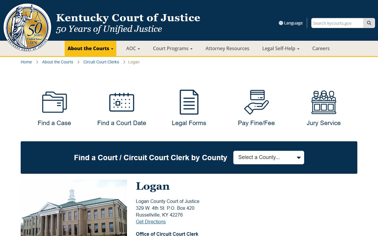 Logan County court information page showing Family Court Records access