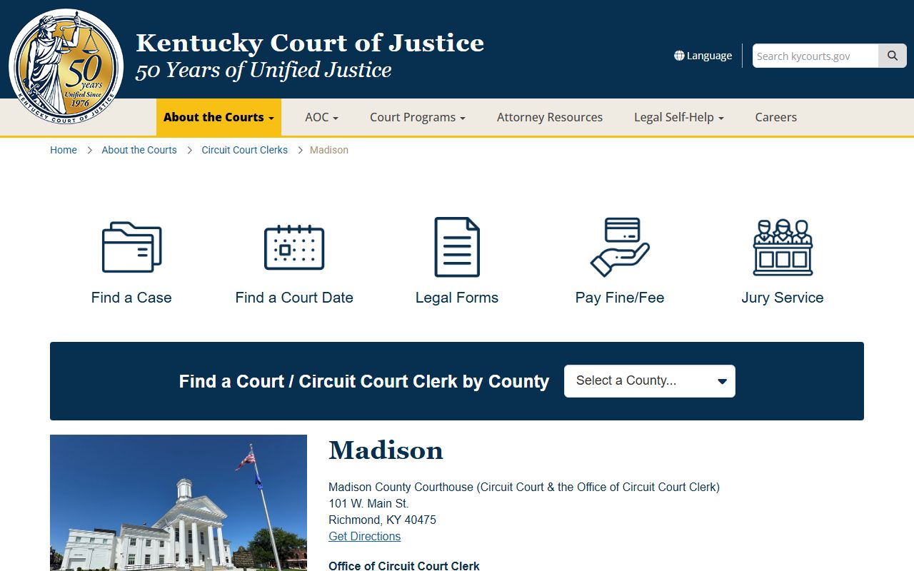 Madison County court information page for Richmond Family Court Records access