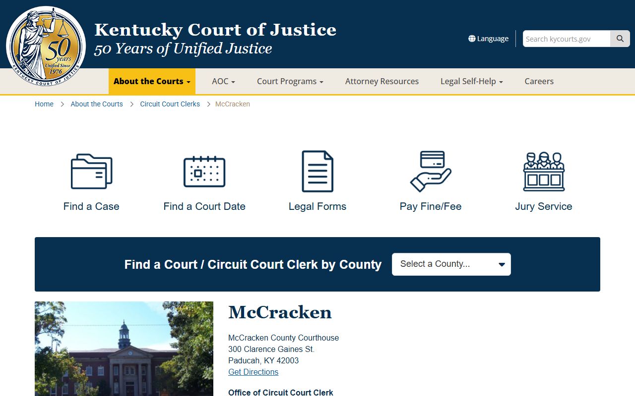 McCracken County court information page with contact details