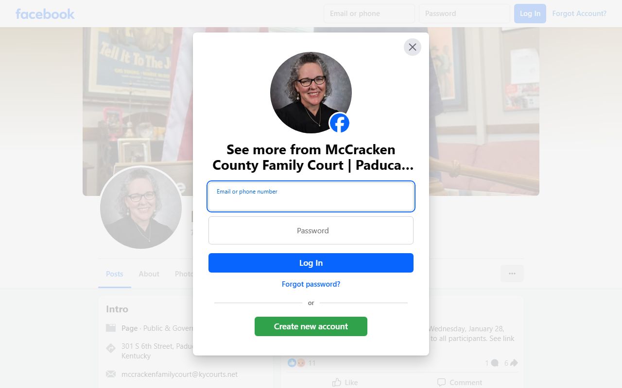 McCracken County Family Court Facebook page with court updates