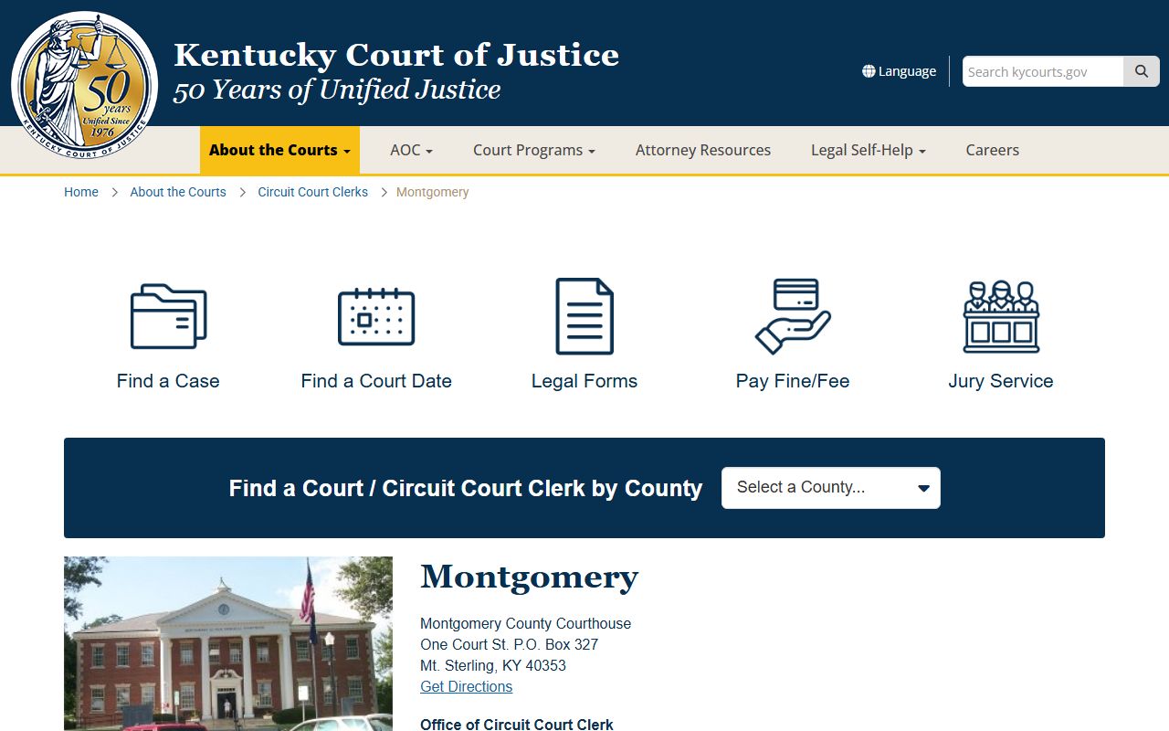 Montgomery County court information page for Family Court Records access