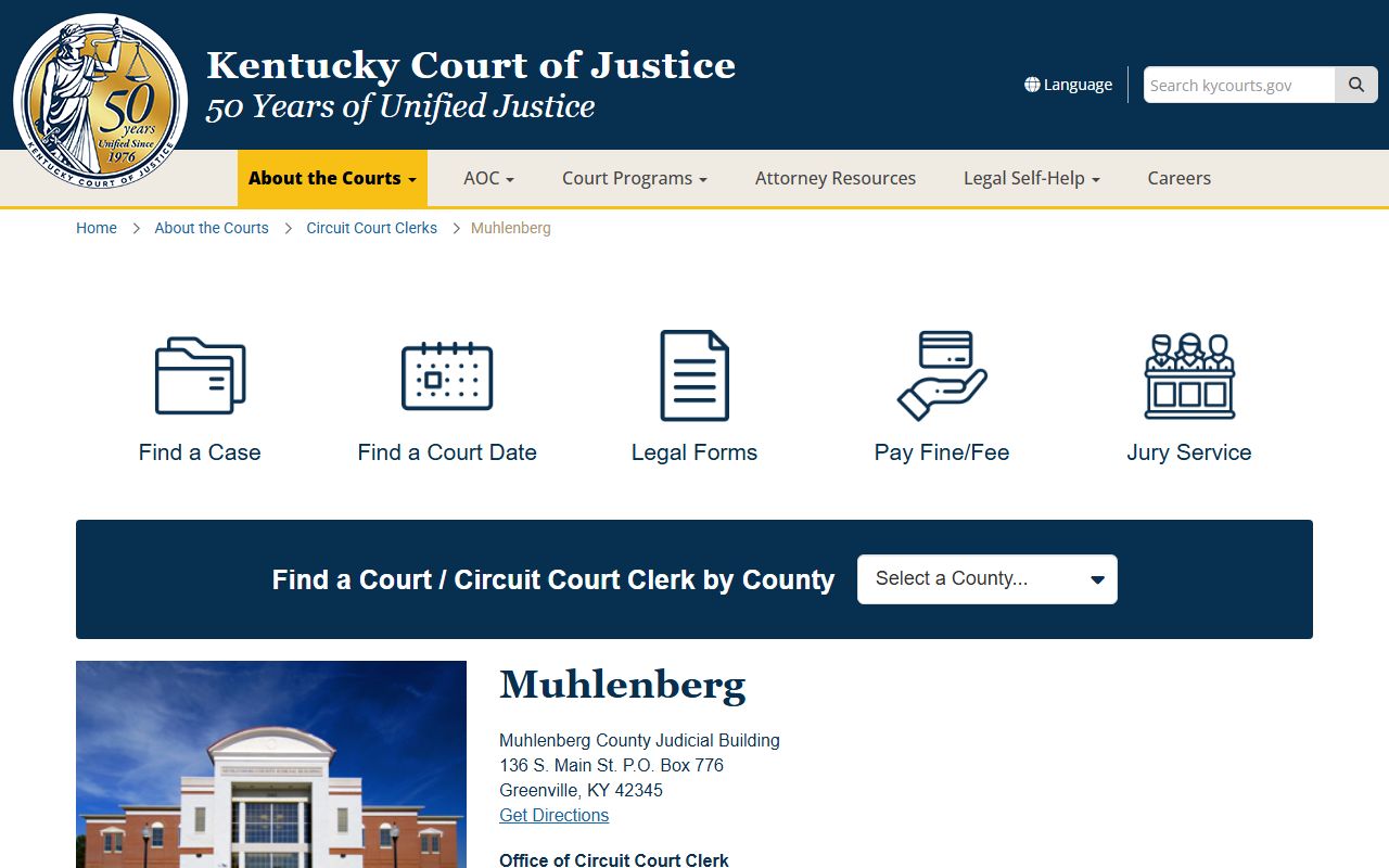 Muhlenberg County court information page for Muhlenberg County Family Court Records