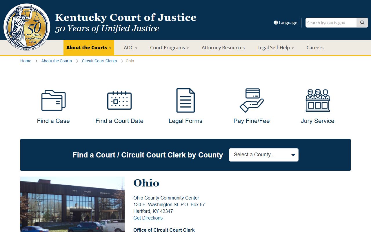 Ohio County court information page showing Family Court Records access