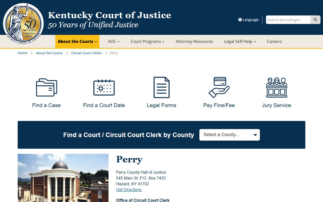 Perry County court information page showing Family Court Records access