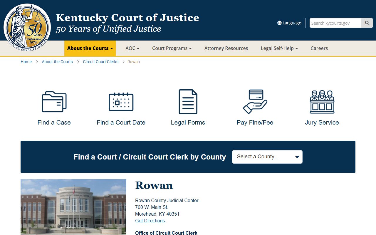 Rowan County court information page showing Family Court Records access