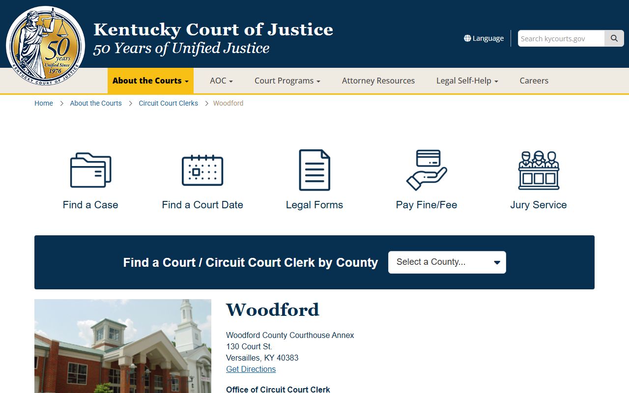Woodford County court information page for Family Court Records access