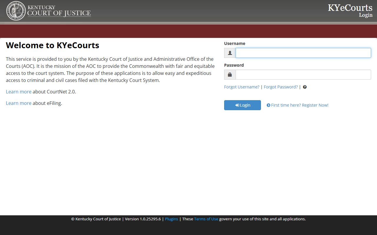 CourtNet 2.0 case search portal for Kentucky Family Court Records